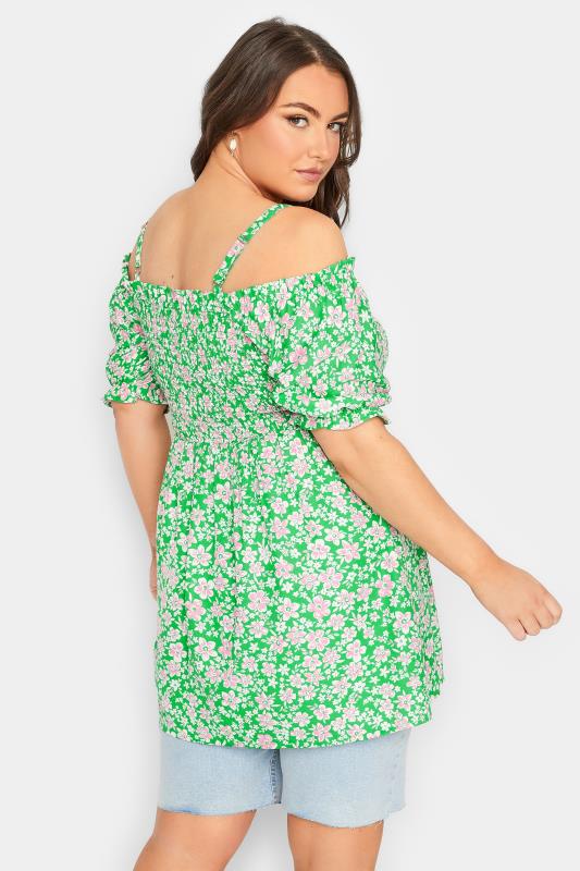 Plus Size Green Floral Print Cold Shoulder Top | Yours Clothing  4