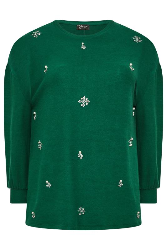 YOURS LUXURY Plus Size Green Diamante Embellished Soft Touch Jumper | Yours Clothing 7
