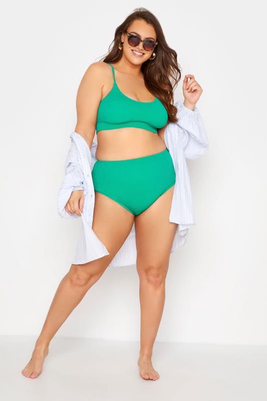 Plus Size Green Textured Bikini Top | Yours Clothing 2