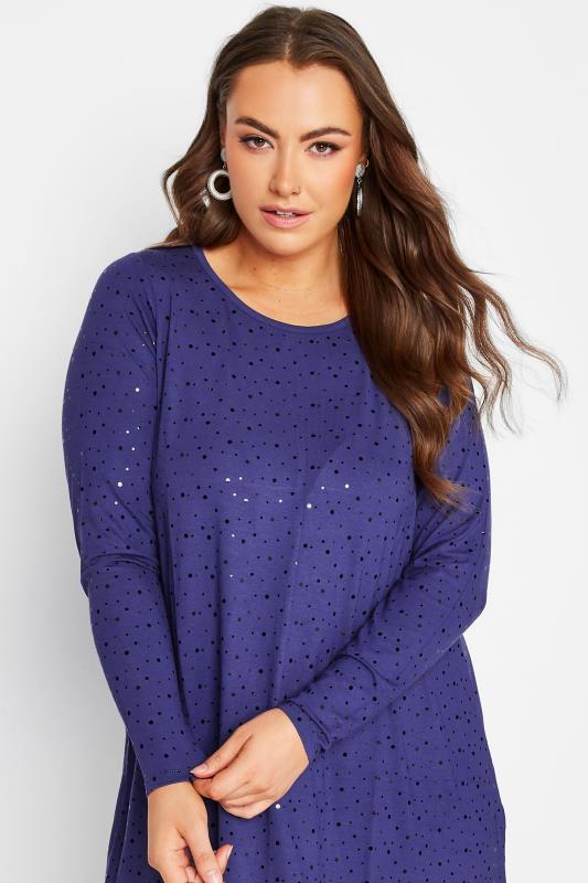 Plus Size Blue Embellished Long Sleeve Swing Top | Yours Clothing 4