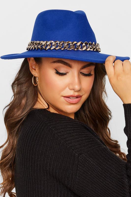 Plus Size  Blue Chunky Chain Fedora Hat