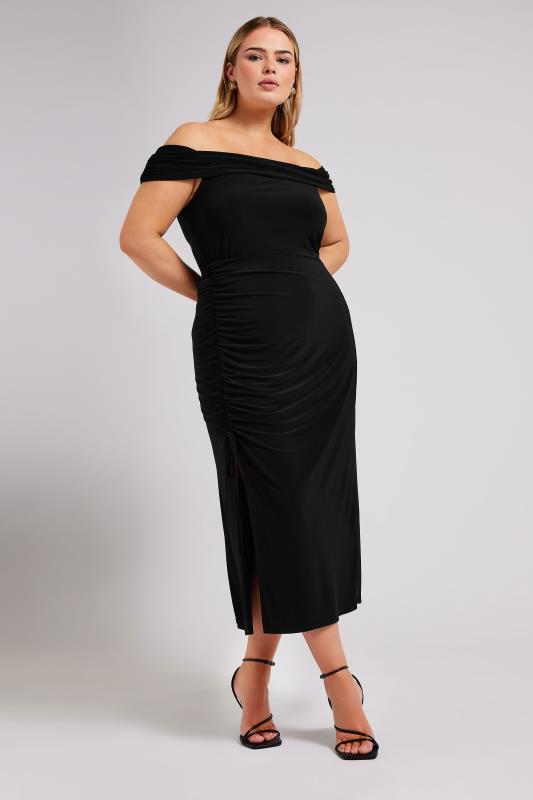 YOURS LONDON Plus Size Black Ruched Midaxi Skirt | Yours Clothing 2
