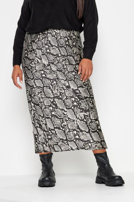 Plus Size  YOURS Curve Grey Snake Print Satin Midi Skirt