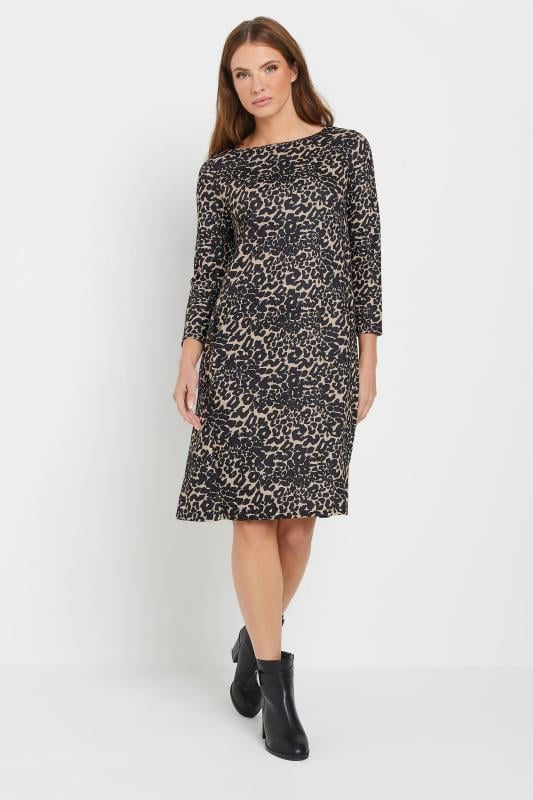 M&Co Natural Brown Leopard Print Ponte Swing Dress | M&Co 2