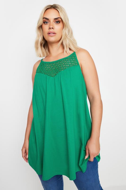 YOURS Curve Plus Size Green Crochet Vest Top | Yours Clothing  1