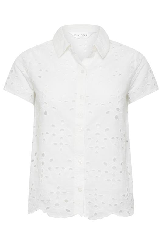 Petite White Broderie Short Sleeve Shirt | PixieGirl 6