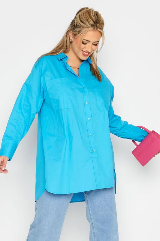 LIMITED COLLECTION Plus Size Bright Blue Oversized Boyfriend Shirt | Yours Clothing 1