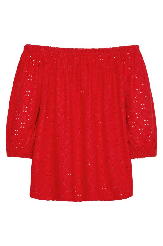 LTS Tall Women's Red Broderie Anglaise Bardot Top | Long Tall Sally 6