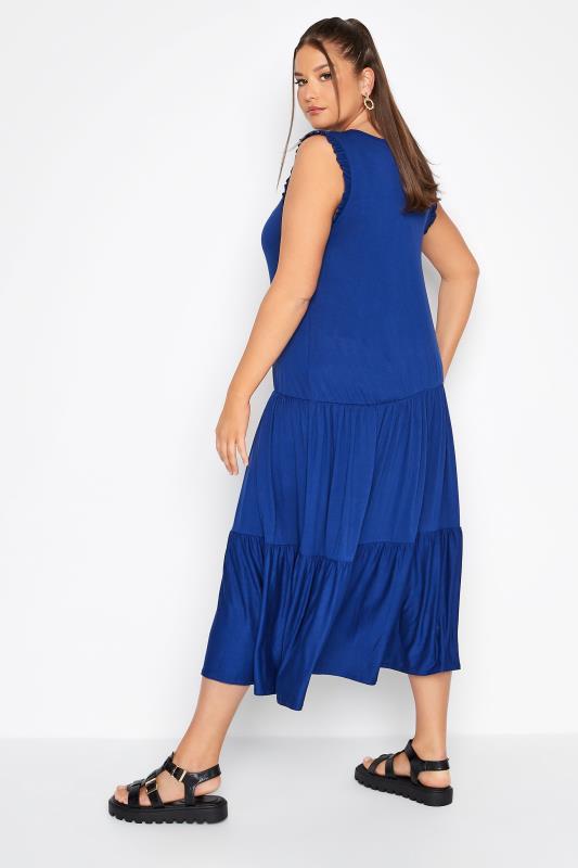 LIMITED COLLECTION Curve Cobalt Blue Frill Sleeve Smock Maxi Dress 3