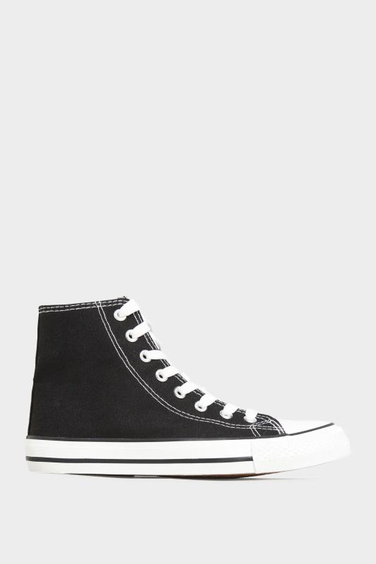 Black Canvas High Top Trainers In Wide Fit | Yours Clothing 4