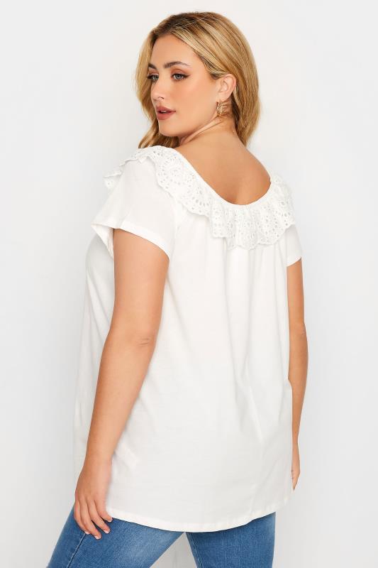 Plus Size White Broderie Anglaise Scallop Top | Yours Clothing 3
