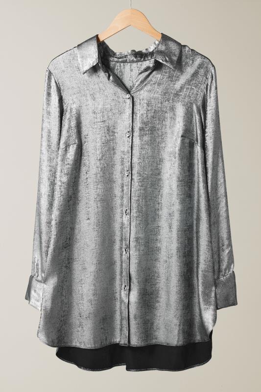 EVANS Plus Size Silver Metallic Long Sleeve Shirt | Evans  6