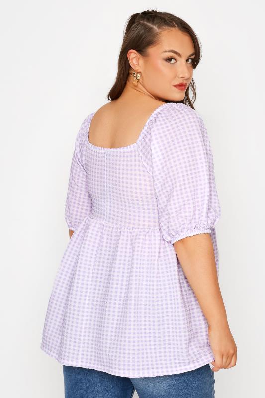 LIMITED COLLECTION Curve Lilac Purple Gingham Milkmaid Top 3