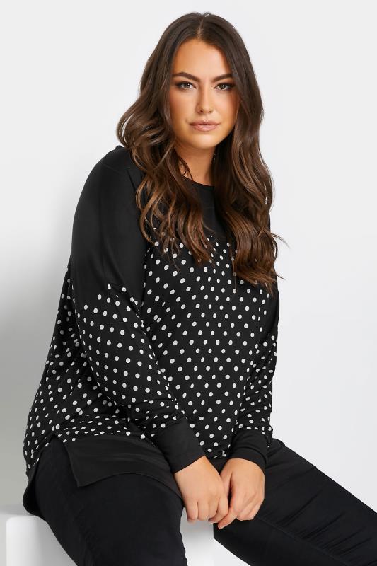 Plus Size Black Spot Print Long Sleeve Top | Yours Clothing 1