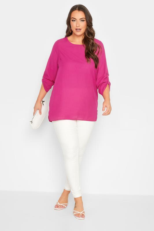 YOURS Plus Size Dark Pink Tab Sleeve Blouse | Yours Clothing 2