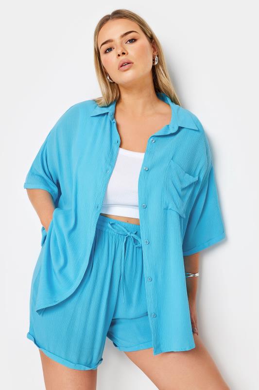 LIMITED COLLECTION Plus Size Blue Crinkle Shirt | Yours Clothing 2