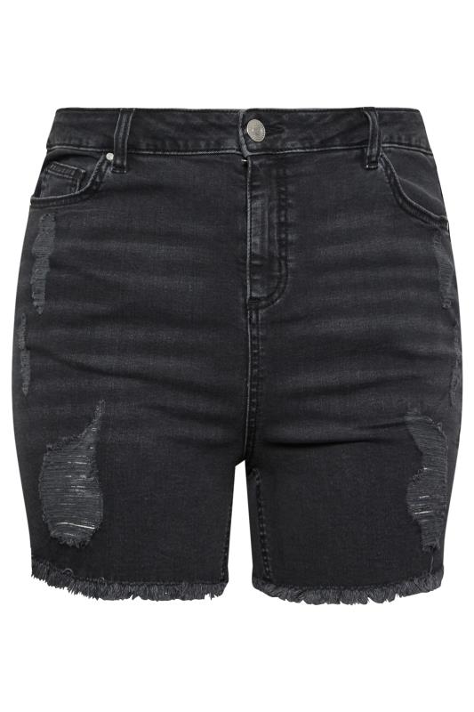 YOURS Plus Size Curve Black Ripped Denim Shorts | Yours Clothing  4