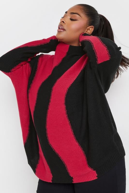  Tallas Grandes YOURS Curve Red Swirl Oversized Knitted Jumper