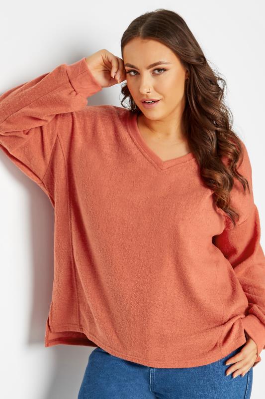 Plus Size Orange V-Neck Soft Touch Fleece Sweatshirt | Yours Clothing 4