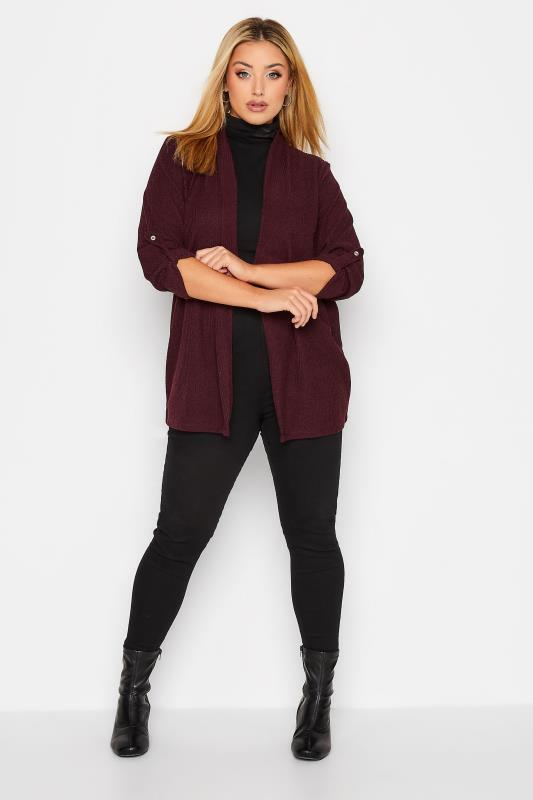Curve Plus Size Maroon Red Ribbed Cardigan | Yours Clothing 2