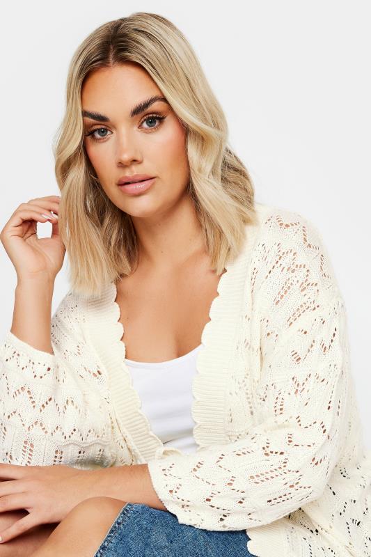 YOURS Plus Size Ivory White Crochet Tie Front Shrug | Yours Clothing 4