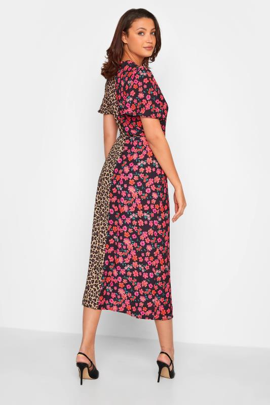 LTS Tall Women's Black Contrast Leopard Floral Wrap Dress | Long Tall Sally 3