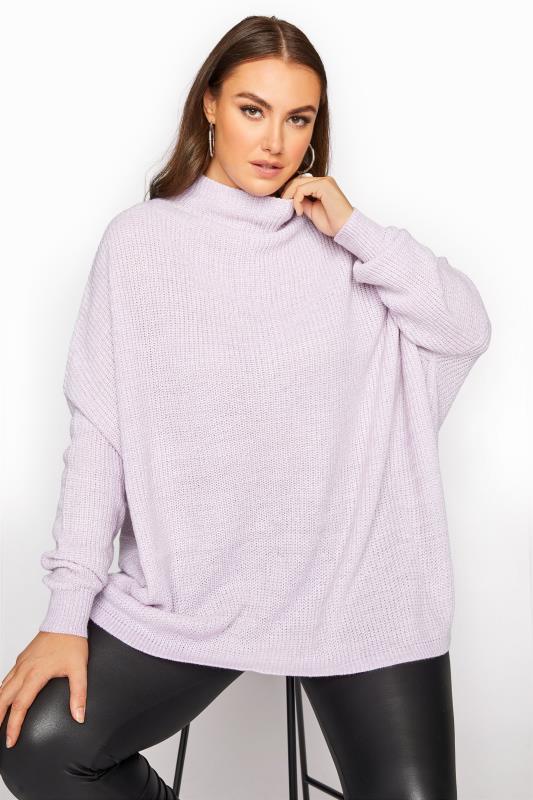 Plus Size Curve Lilac Purple Oversized Knitted Jumper | Yours Clothing 1