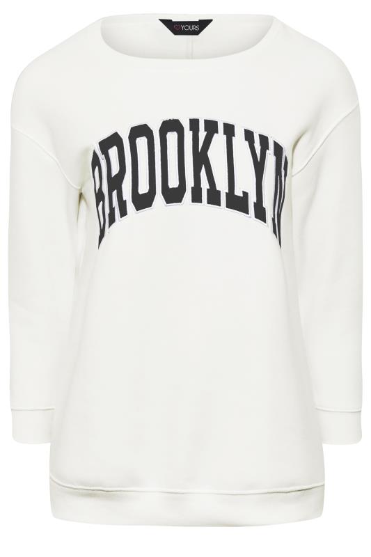 Plus Size White 'Brooklyn' Slogan Sweatshirt | Yours Clothing 5