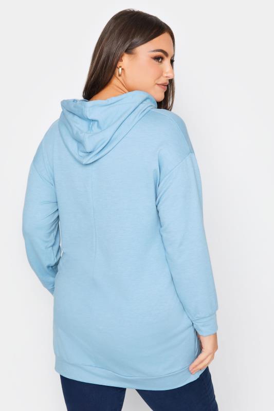 YOURS Plus Size Blue 'LA' Varsity Sequin Longline Hoodie | Yours Clothing