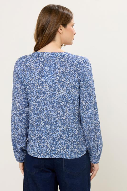 M&Co Blue Ditsy Floral Button Front Long Sleeve Blouse | M&Co 4