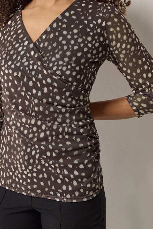 M&Co Brown Animal Print Mesh Sleeve Wrap Top | M&Co 4