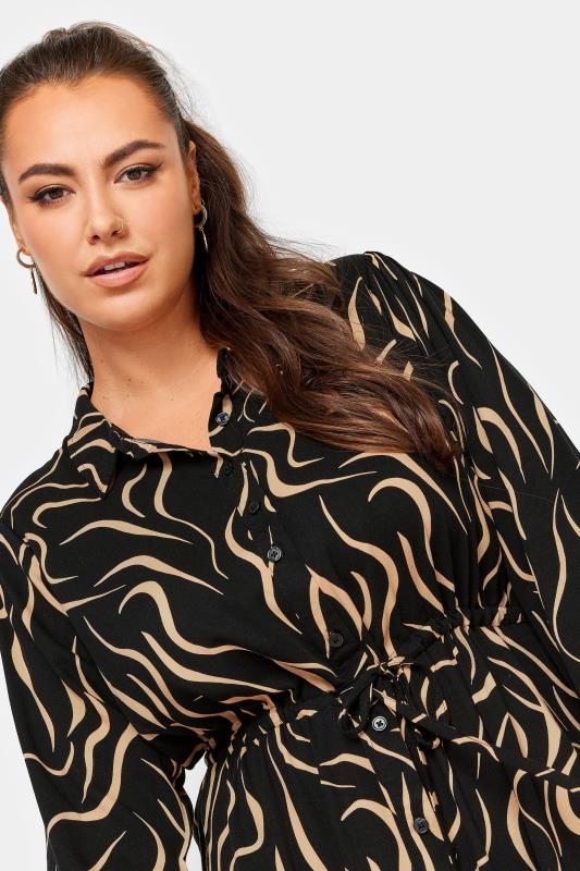 YOURS Plus Size Black Abstract  Print Long Sleeve Midaxi Shirt Dress | Yours Clothing 4