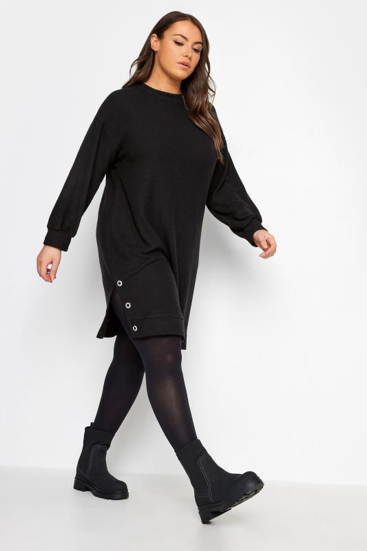 YOURS Plus Size Black Eyelet Detail Soft Touch Jumper Dress | Yours Clothing 2