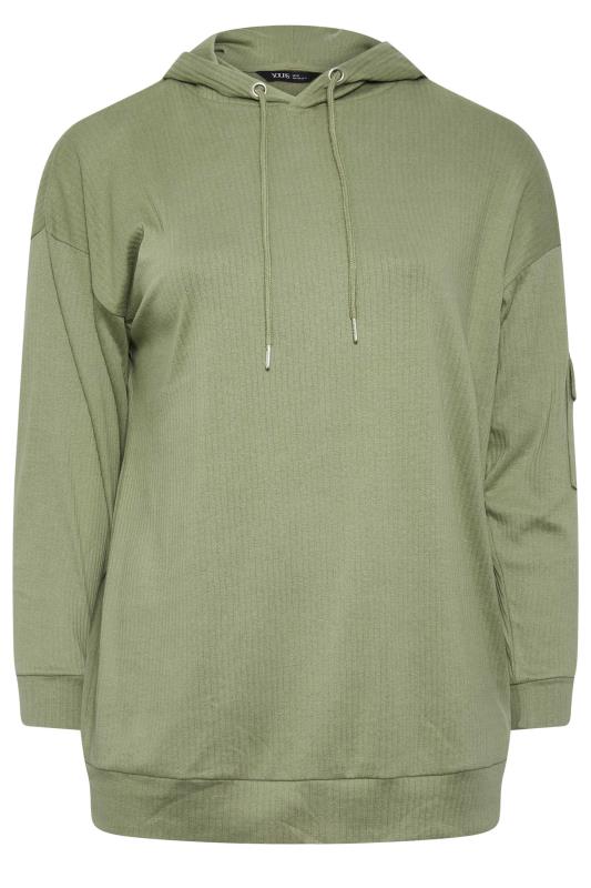 YOURS Plus Size Khaki Green Ribbed Cargo Hoodie | Yours Clothing 5