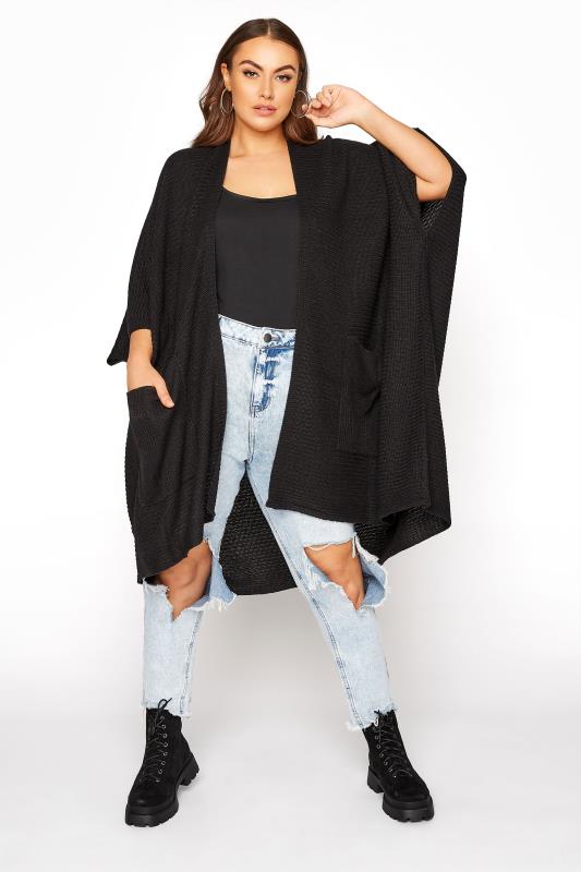 Plus Size Curve Black Waterfall Longline Cardigan | Yours Clothing 2
