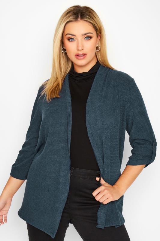 Curve Plus Size Navy Blue Ribbed Cardigan | Yours Clothing  1