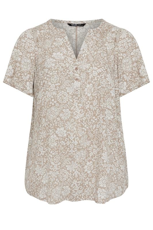YOURS Plus Size Natural Brown Floral Notch Neck Top | yours Clothing 5