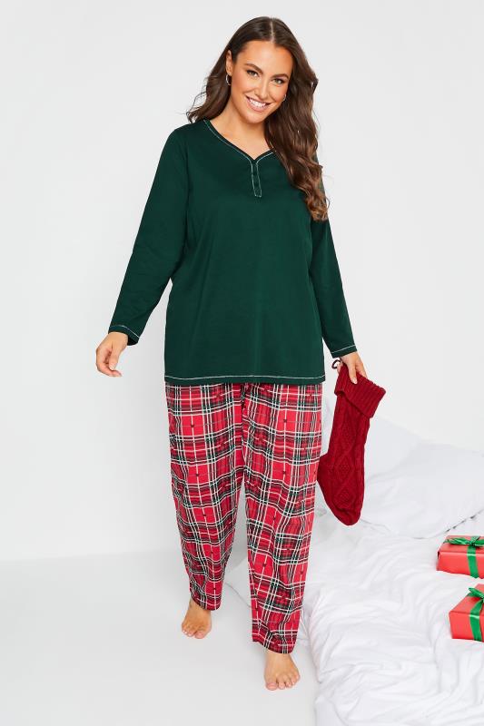 Curve Plus Size Red Tartan Heart Wide Leg Pyjama Bottoms | Yours Clothing 4