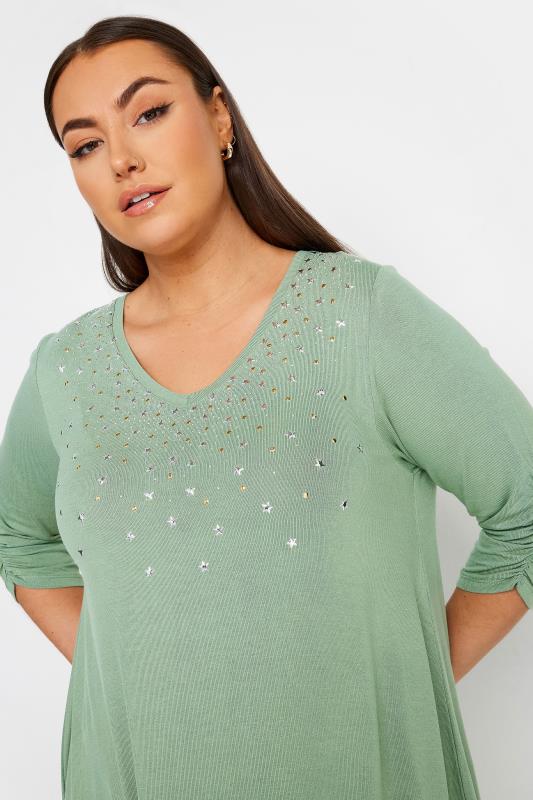 YOURS Plus Size Green Star Embellished Swing Top | Yours Clothing 4