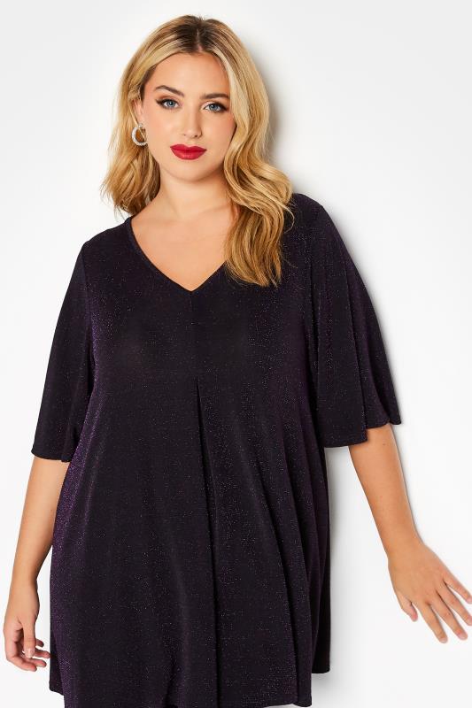 Curve Dark Purple Glitter Swing Top | Yours Clothing 1