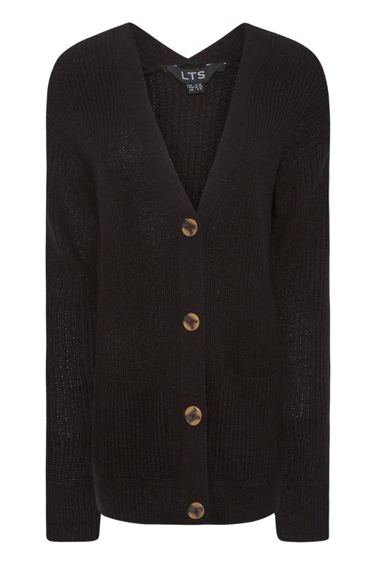LTS Tall Black Button Through Knitted Cardigan_F.jpg