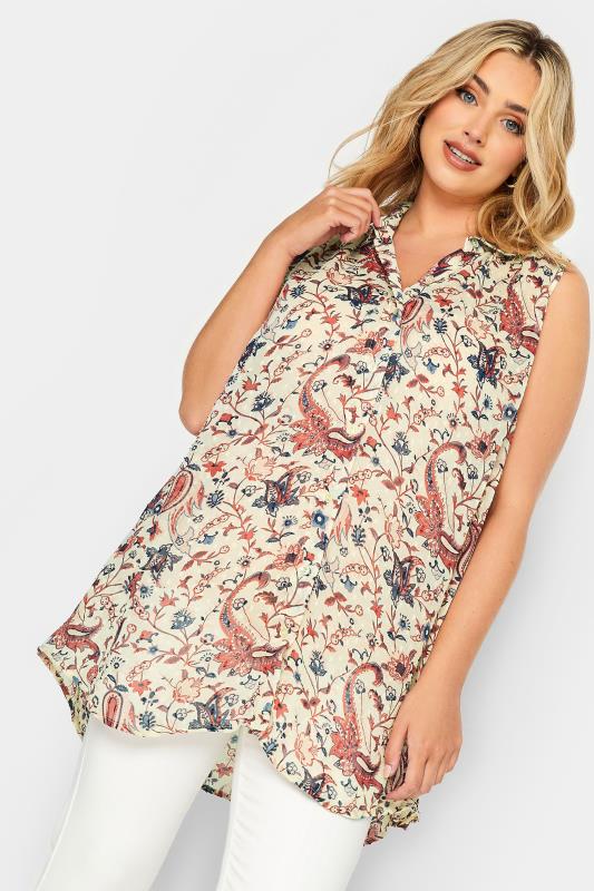 YOURS Plus Size Beige Brown Paisley Print Sleeveless Blouse | Yours Clothing 1
