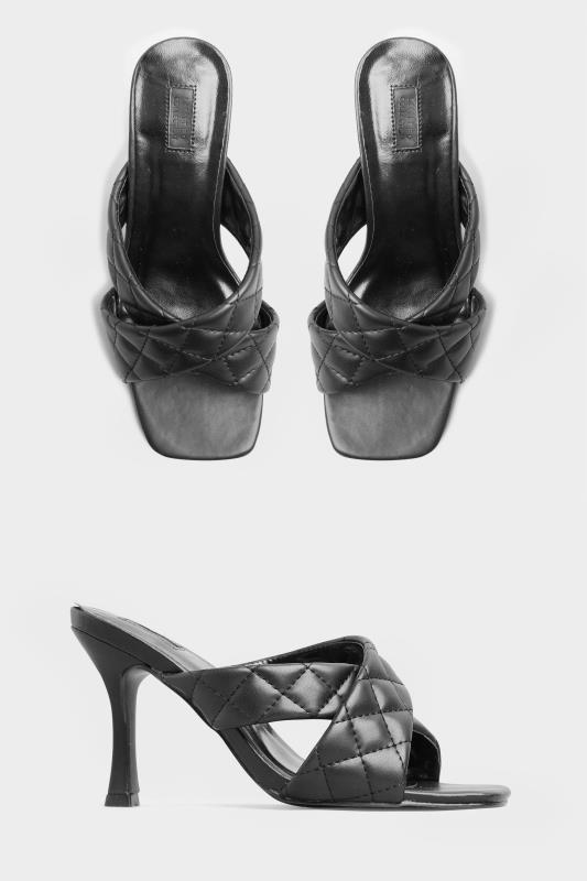 LIMITED COLLECTION Black Cross Quilted Stiletto Mules In Extra Wide EEE Fit_split.jpg