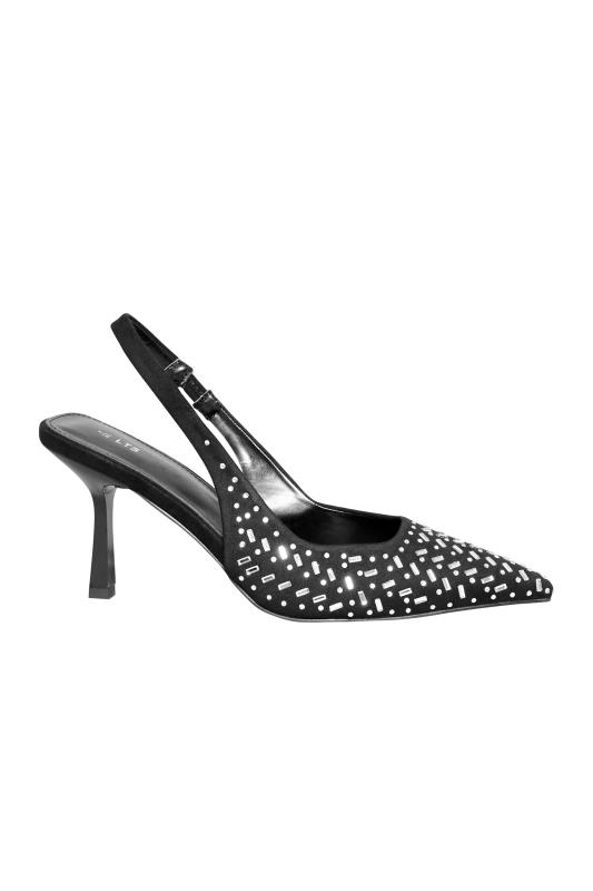 LTS Black Diamante Slingback Heel Court Shoes In Standard D Fit 4