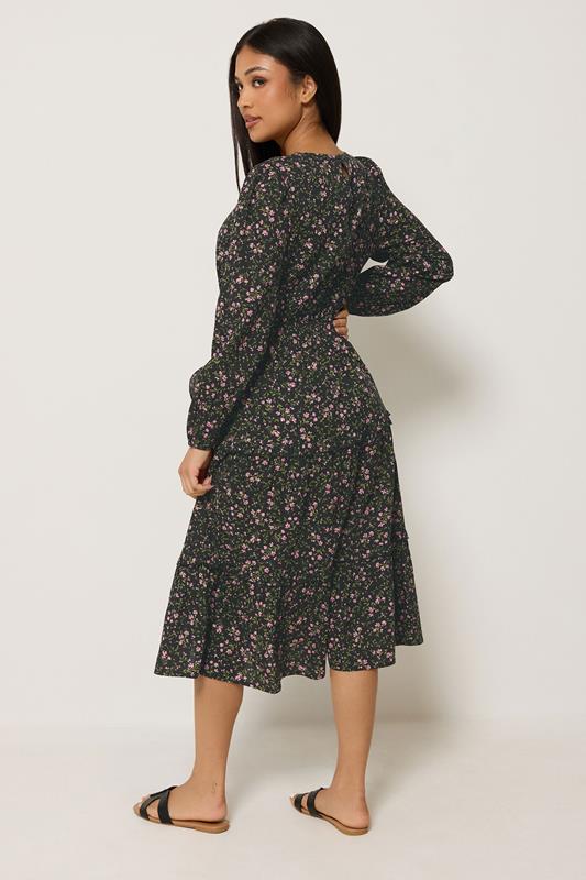 M&Co Petite Black Floral Long Sleeve Ruffle Dress | M&Co 2