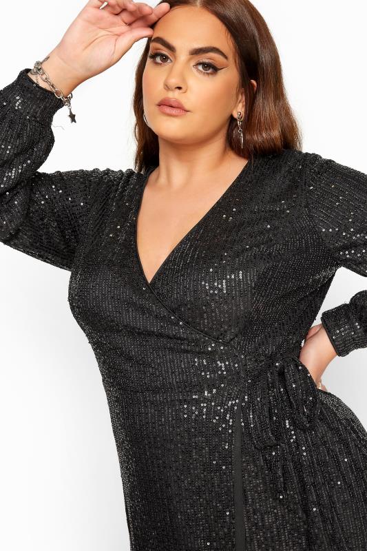 CHI CHI Black Sequin Wrap Dress | Yours ...