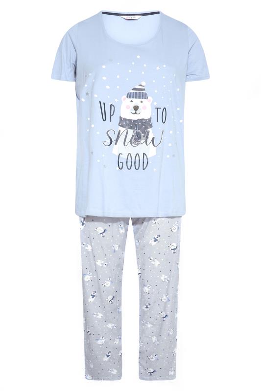 Curve Blue 'Up To Snow Good' Slogan Polar Bear Pyjama Set 4