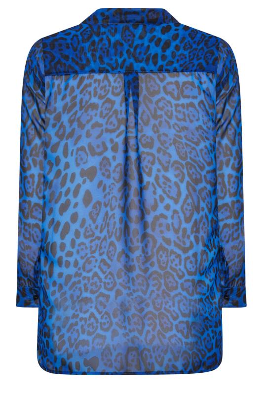 YOURS LONDON Curve Plus Size Cobalt Blue Leopard Print Shirt | Yours Clothing 8