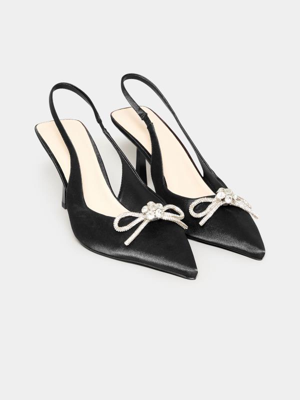 LTS Black Diamante Slingback Court Shoes In Standard D Fit 2