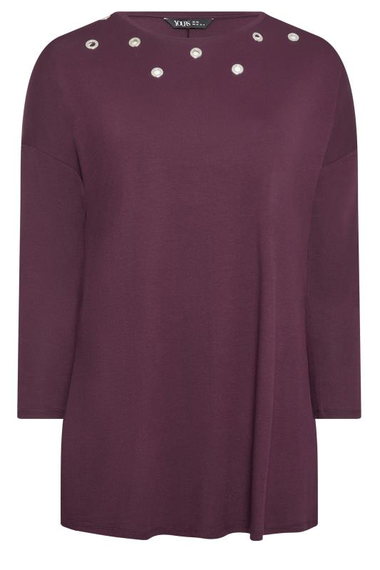 YOURS Plus Size Purple Eyelet Detail Oversized Long Sleeve T-Shirt | Yours Clothing 5